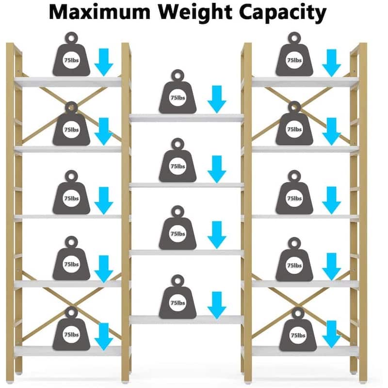 Large Triple Wide 5-Shelf Etagere Bookcase