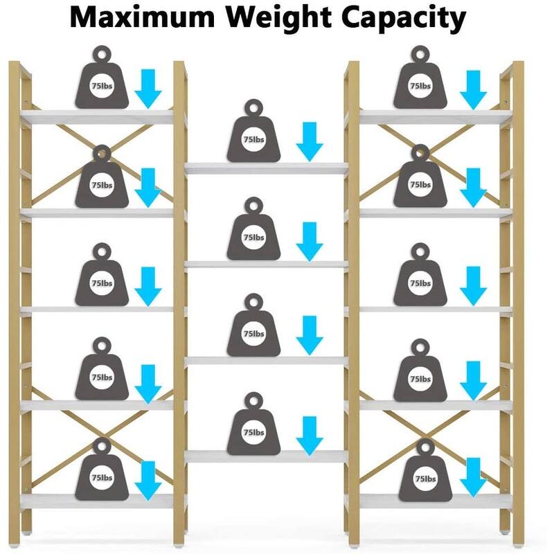 Large Triple Wide 5-Shelf Etagere Bookcase
