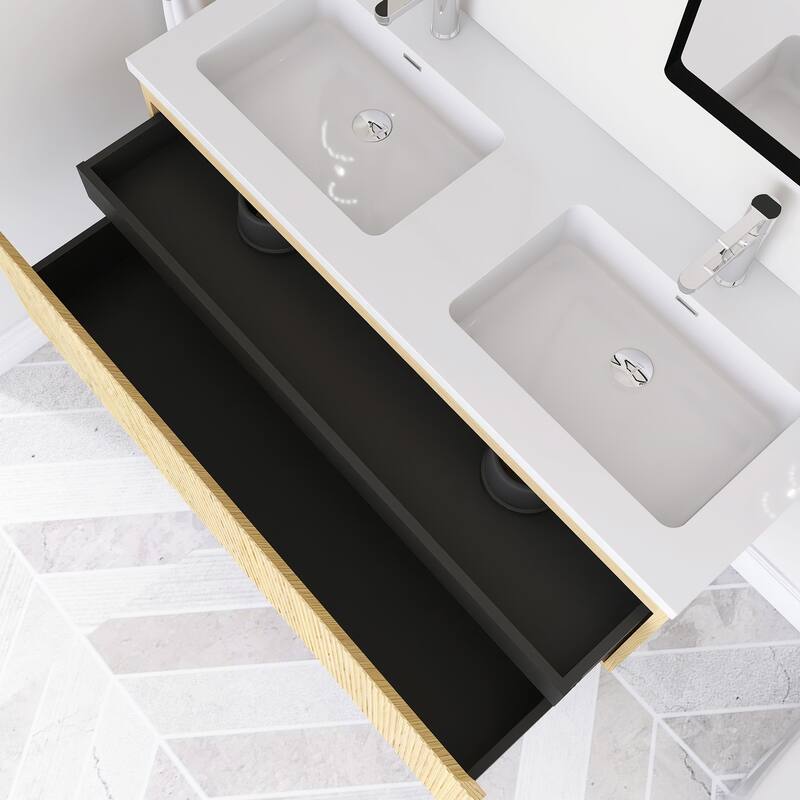 48'' Floating Bathroom Vanity in Yellow Oak with Integrated Resin Top - 47.24'' x 18.90'' x 18.19''