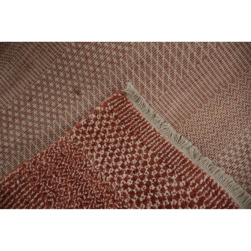 Hand Knotted Oriental 100% Wool Carpet Modern Geometric Oranges & Rust Contemporary Area Rug - 8' 1'' X 5' 0''