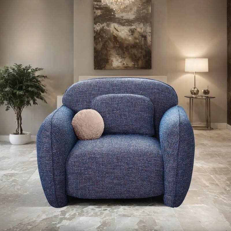 Furniture of America Isren Modern Chenille Arm Chair with Ball Pillow - Denim Blue