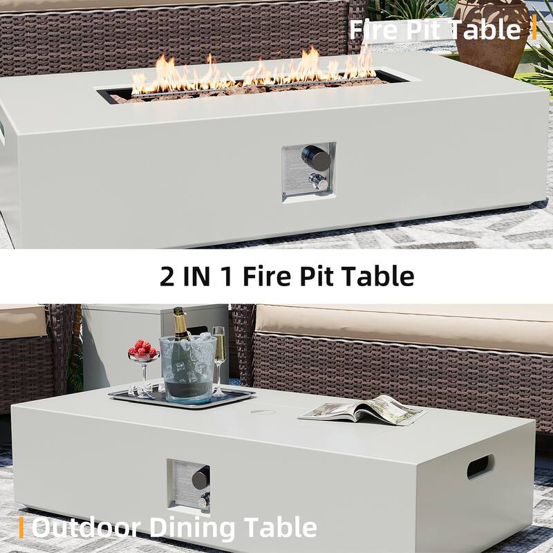 Patio Watcher Outdoor 56in. Rectangular Iron Fire Pit Table with Propane Tank Cover