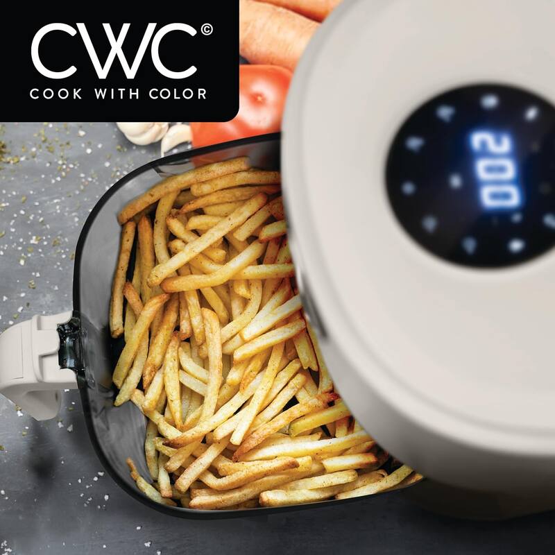 COOK WITH COLOR 1200W Air Fryer: Glass Basket, Dishwasher Safe, 60min Timer, 6 Presets, Temp Control 175F-400F, 4 - 5.5 QT