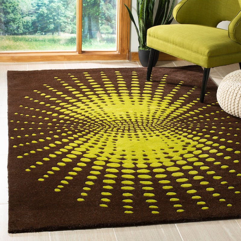 SAFAVIEH Handmade Soho Lyra Abstract Burst N.Z. Wool Rug - 3'6" x 5'6" - Brown/Green