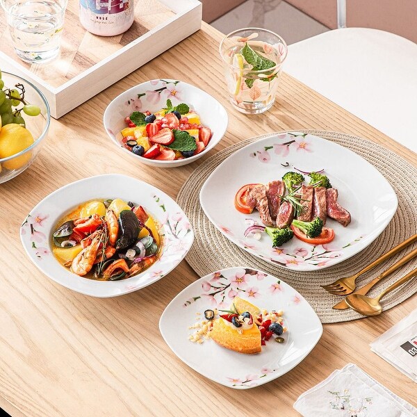 VEWEET Annie Ivory White Pink Dinnerware Set (Service for 6) - On