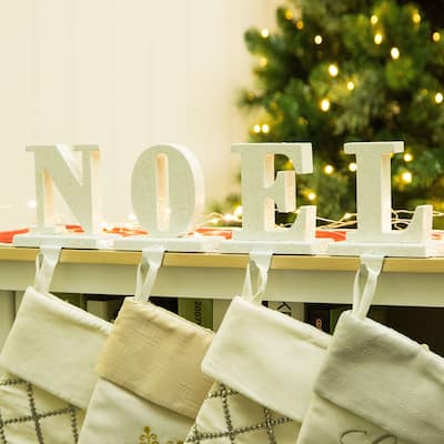 Glitzhome 6-7" H Heavy Duty Christmas NOEL Stocking Holders Mantel Ornament