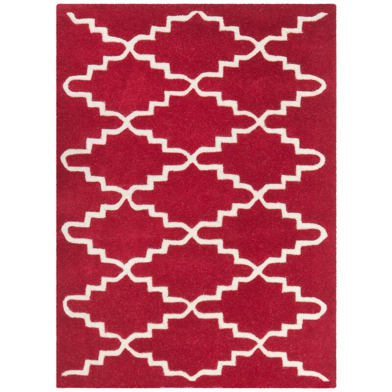 SAFAVIEH Handmade Chatham Slavna Modern Moroccan Wool Rug - 2' x 3' - Red/Ivory