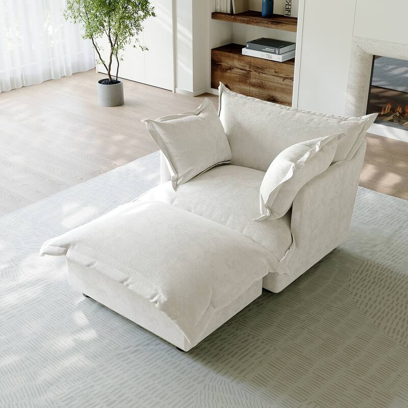 39"W Oversized Chenille Comfy Cloud Chaise Lounge with Ottoman