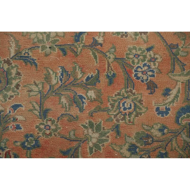 Hand Knotted Oriental 100% Wool Carpet Traditional Floral Oranges & Rust Mashad Area Rug - 13' 4'' X 9' 9''