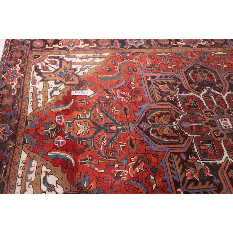 Hand Knotted Oriental 100% Wool Carpet Traditional Medallion Red Heriz Area Rug - 9' 7'' X 6' 11''