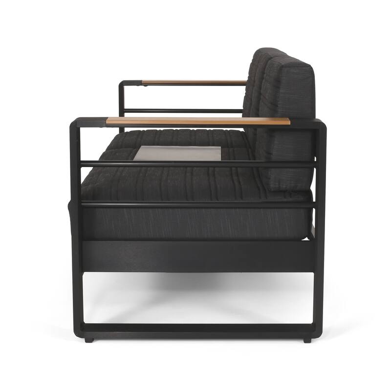 Giovanna Outdoor Black Aluminum Sofa with Charcoal Cushions by Christopher Knight Home