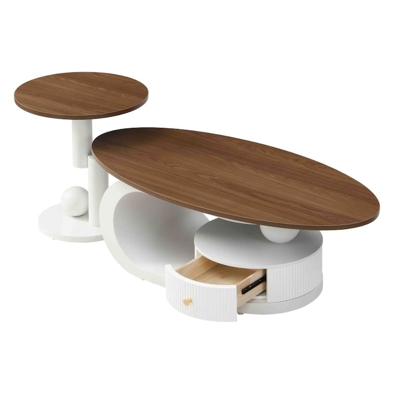 Modern MDF Oval and Round Table Set with Storage for Living Room