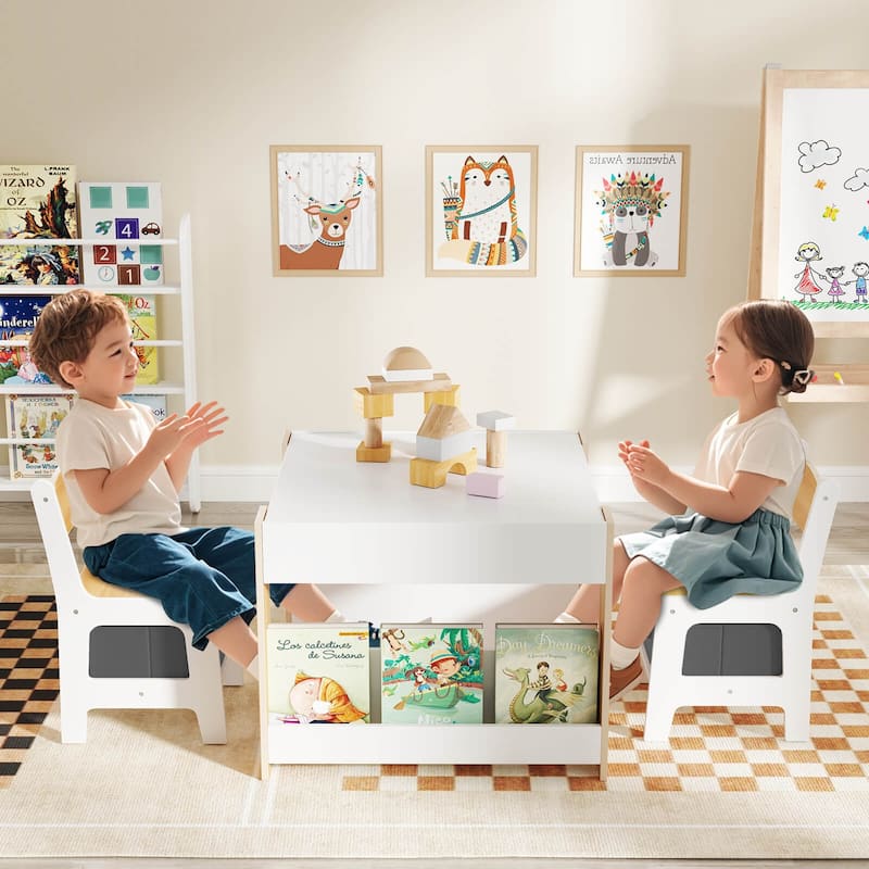 Costway 4-in-1 Kids Table & Chair Set Toddler Wooden Activity Table - See Details