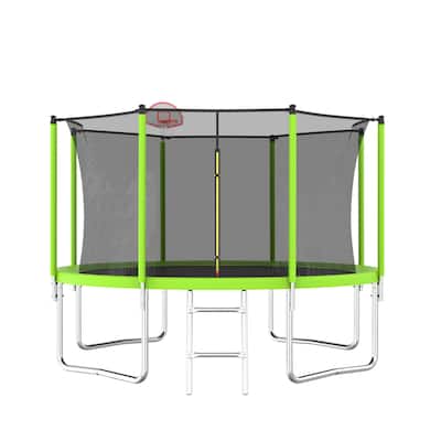 12FT Trampoline with Basketball Hoop and Ball ,Recreational Trampolines with Safety Enclosure for Back Yard Outdoor