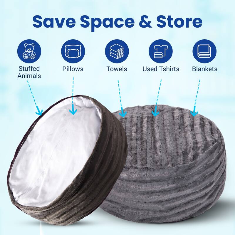 Cheer Collection Faux Fur Bean Bag and Stuffed Animal Storage Case