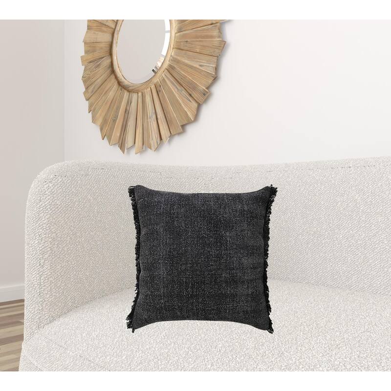 HomeRoots 20" X 20" Jet Black 100% Cotton Zippered Pillow