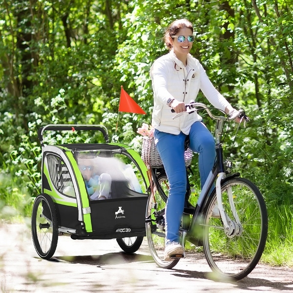 Aosom Child Baby Bike Trailer Kids 2 Seater Bike Stroller Toddler Green On Sale Bed Bath Beyond 39026734