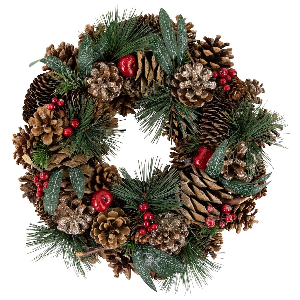 Green Mixed Foliage Apple Artificial Christmas Wreath, 13.75", Unlit