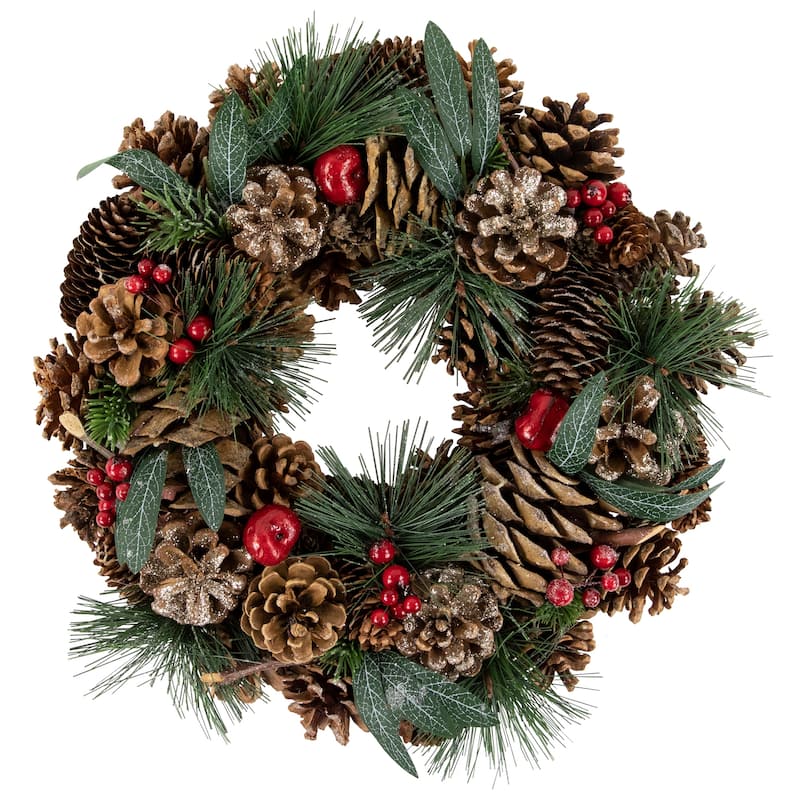 Green Mixed Foliage and Apple Artificial Christmas Wreath 13.75-Inch Unlit - 13.75"
