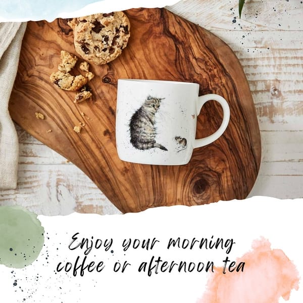 Royal Worcester Wrendale Designs Feline Good - Tazza singola da 0,31 l, con design a forma di gatto anteriore e posteriore