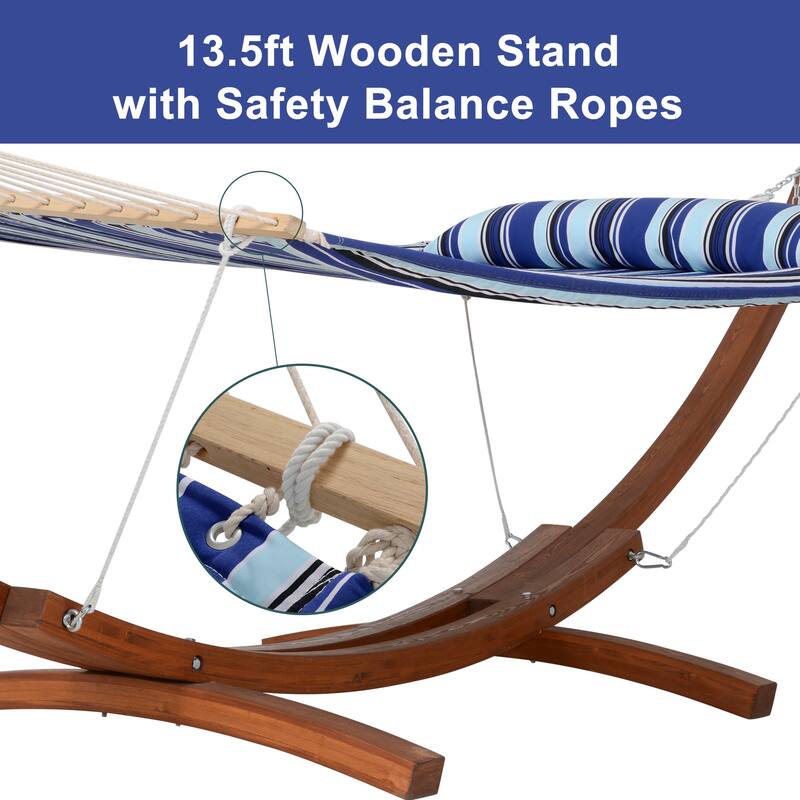 Double Spreader Bar Hammock With 13.5 ft. Wooden Stand - 162*55.1*48.8