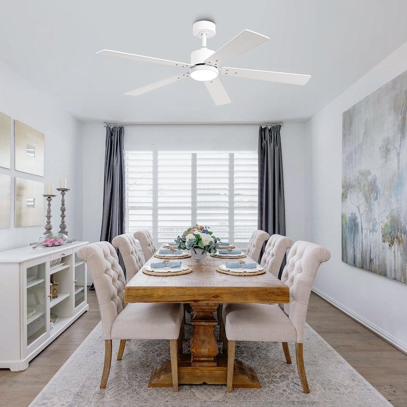 Vaczon 52" Modern Wooden 5-blade White Indoor Ceiling Fan with Light and Remote