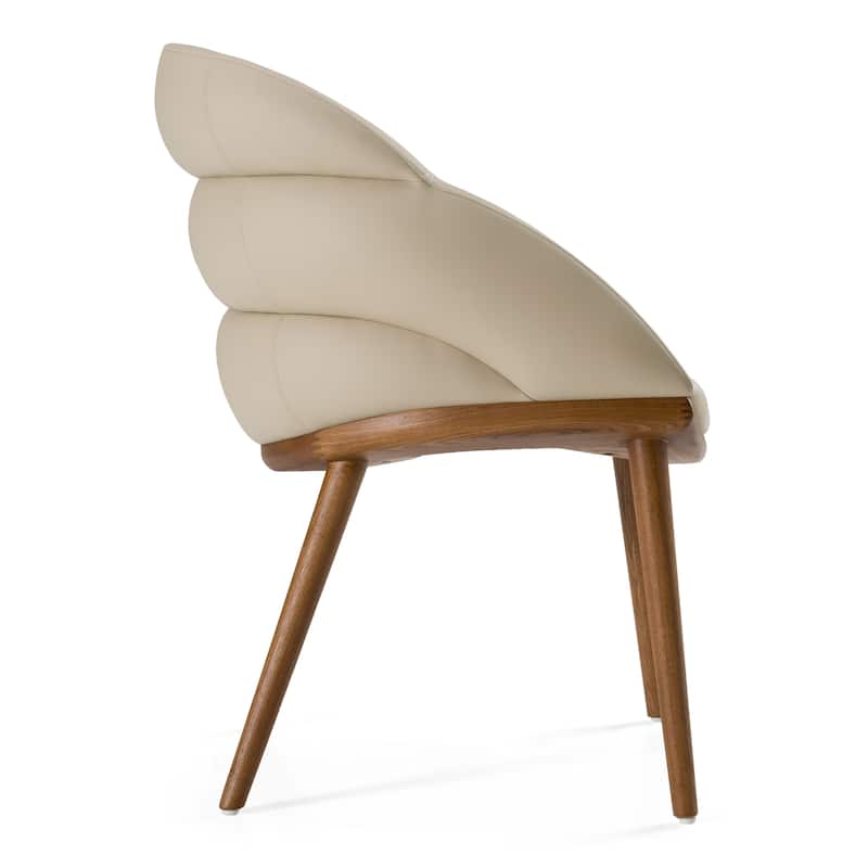 Modrest Michael Mid-Century Modern Beige Vegan Leather & Walnut Dining Chair