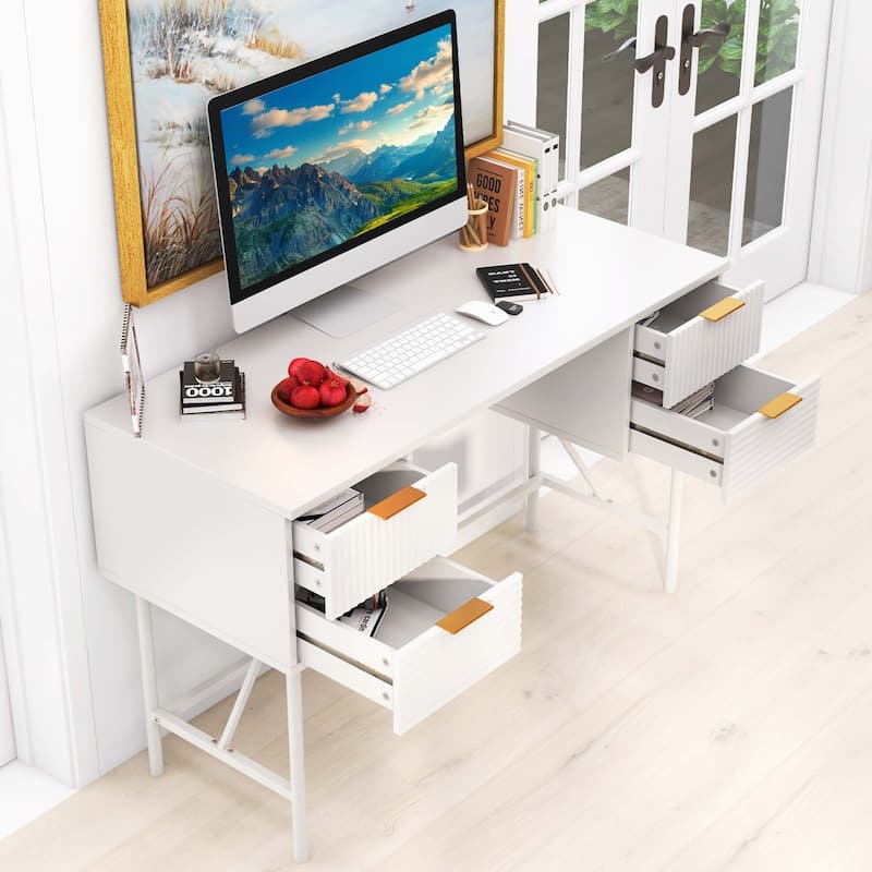 Costway 48" Computer Desk with 4 Drawers Storage Metal Frame Modern