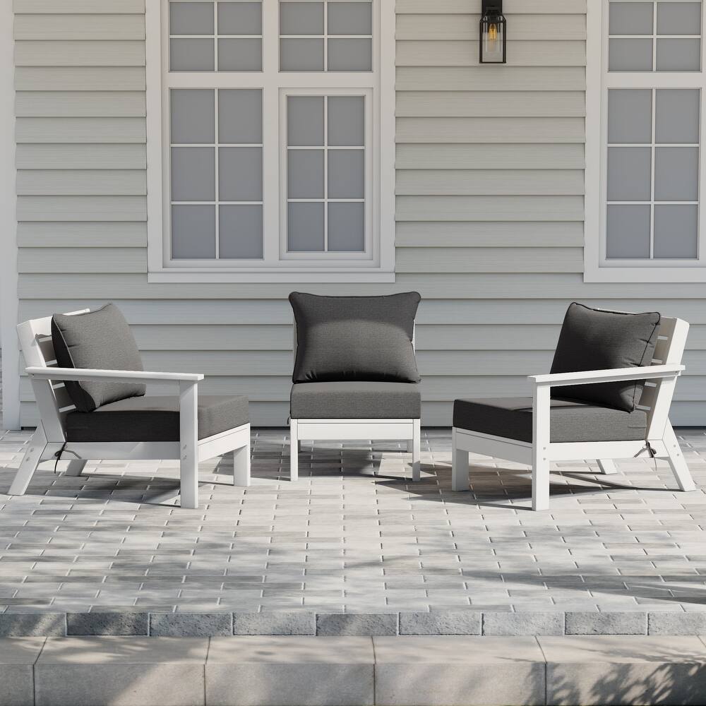 Birchwood All Weather HDPE Outdoor Patio Deep Seating White Sofa With Cushions (3-Piece)