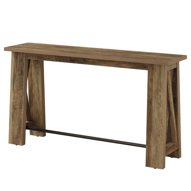 63" Counter Height Console Table, Farmhouse Entryway Table with Metal Footrest, Rectangular Narrow Kitchen Dining Table