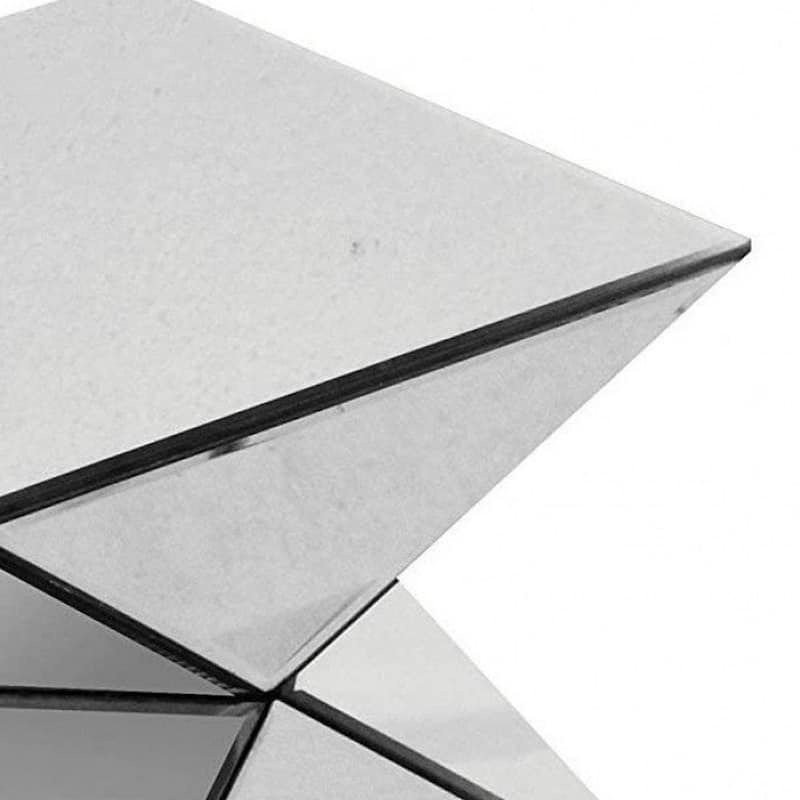 20 Inch Modern End Table, Square Mirror Top, Silver Geometric Pedestal Base - 12L x 12W x 20H in inches