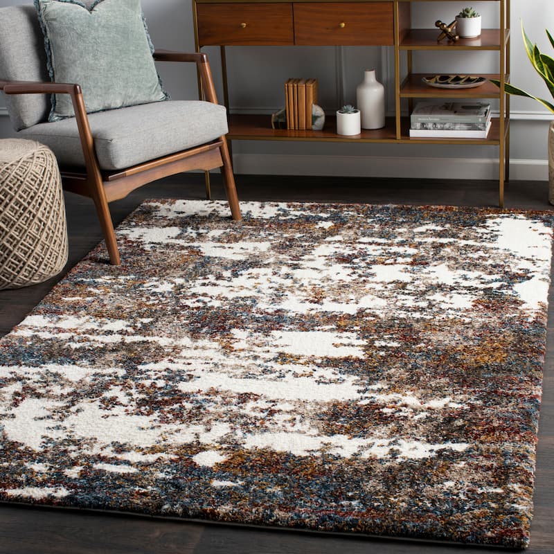 Artistic Weavers Tiago Abstract Watercolor Modern Shag Area Rug - 6' 7" x 9' - Burgundy