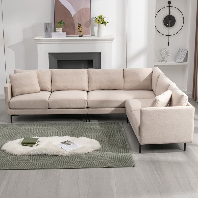 Mixoy Modular Sectional Sofa, L-Shaped Couch with Linen Fabric, Corner Couches and Sofas for Living Room