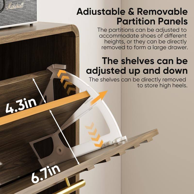 18 Pair Shoe Storage Cabinet W/2 Flip-Top Drawer, 31.5"W Walnut Shoe Cabinet - N/A