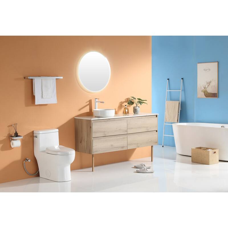 HOROW 1-Piece 1.28 GPF Compact Elongated Toilet in White with Comfort Height and Soft-Close Seat Included - N/A