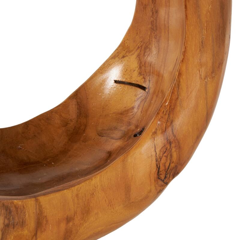 Teak Wood Abstract Handmade Round Sculpture - Brown - Roche River Decor
