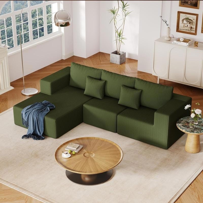 108.3" Sectional Foam Couch,L Shape Sofa with Chaise Lounge - Green