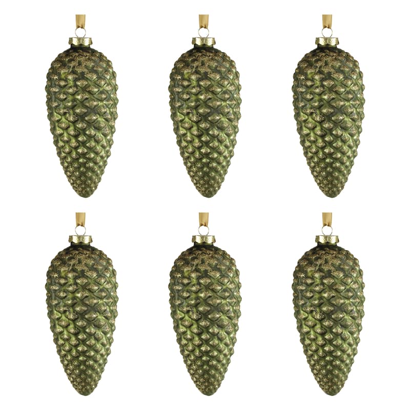 Cariad 6" Glass Pine Cone Ornaments, Set of 6