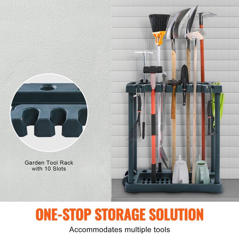 Polypropylene 10 Slots Garden Tool Organizer Tower Rack Ideal for Garage Organization and Storage - 20.5 x 38 x 34.4 in