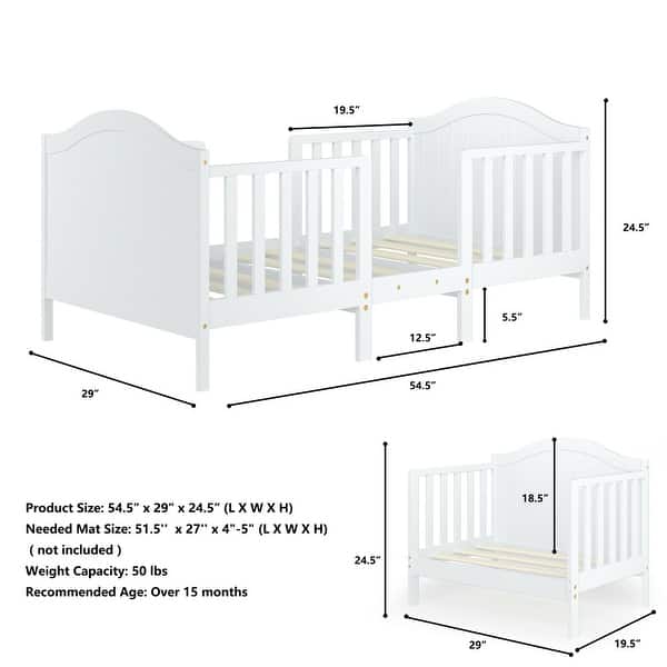 dimension image slide 2 of 4, Gymax 2-in-1 Convertible Toddler Bed Kids Wooden Bedroom Furniture w/