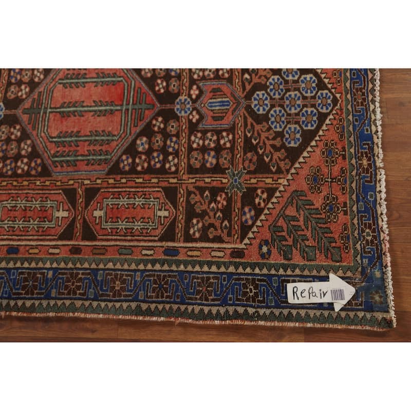 Brown Bakhtiari Persian Vintage Runner Rug Handmade Wool Carpet - 3'10"x 9'6"