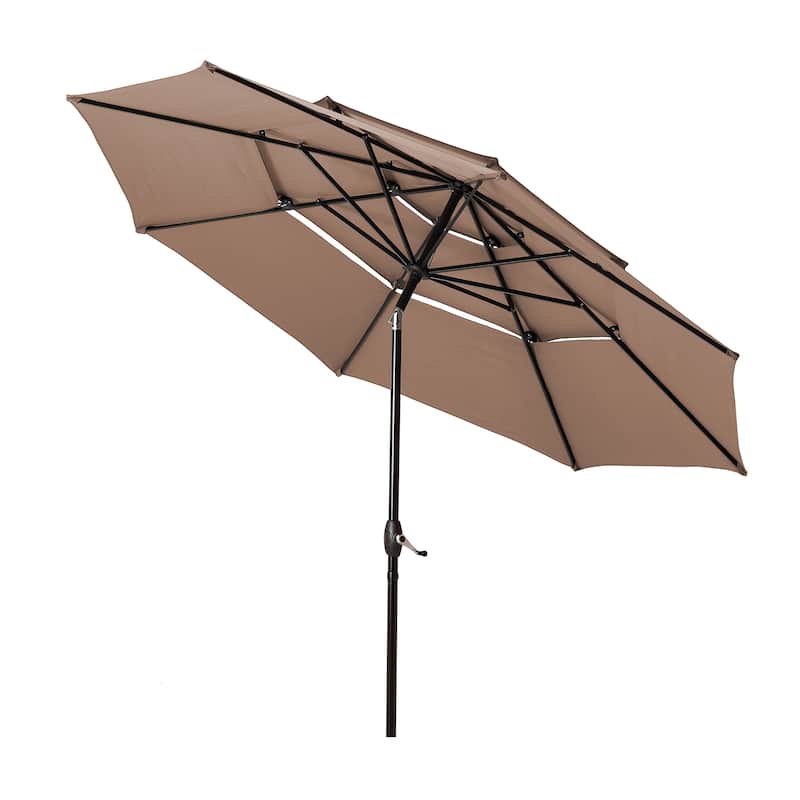 Clihome 10FT 3-Tiers Vented Round Market Umbrella with Crank Lift
