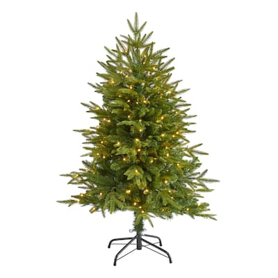 4ft. Fir Look Artificial Christmas Tree with 150 Clear LED Lights - Compact Seasonal Holiday X-Mas Tree