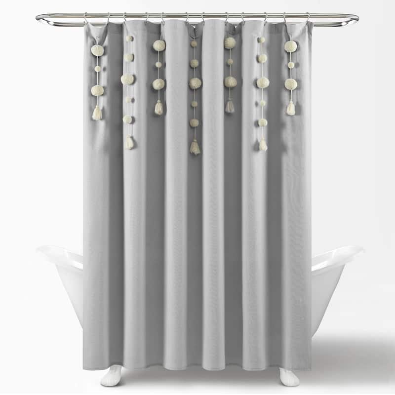 Lush Decor Boho Pom Pom Tassel Linen Shower Curtain