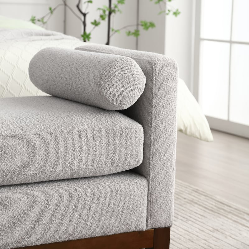 Modern Boucle Upholstered Bedroom Bench With Wood Legs,Entryway Bench