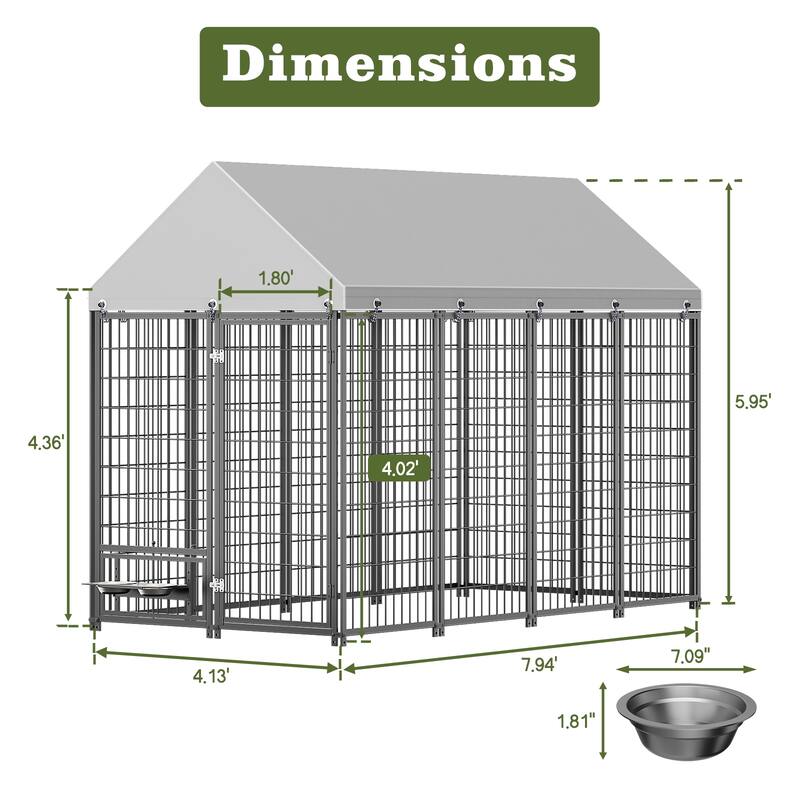 GDF Studio - Ironhaven Industrial Outdoor Dog Kennel with Roof Cover