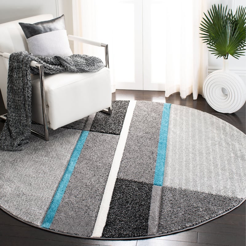 SAFAVIEH Hollywood Sana Mid-Century Modern Abstract Rug - 6'7" Round - Grey/Teal
