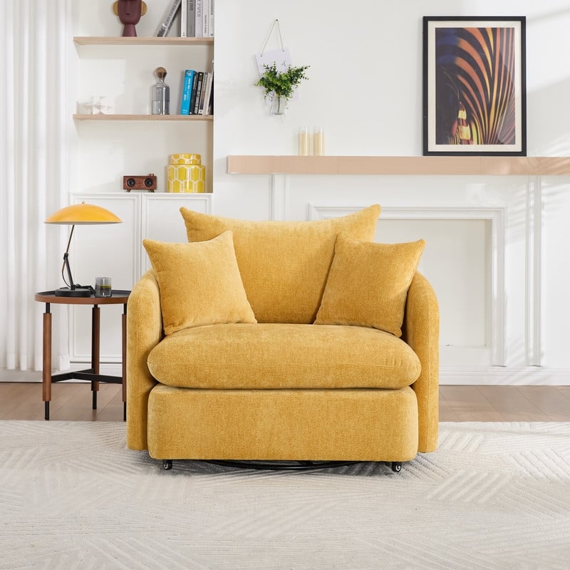 46" Chenille Upholstered Sofa Swivel Chair - Yellow