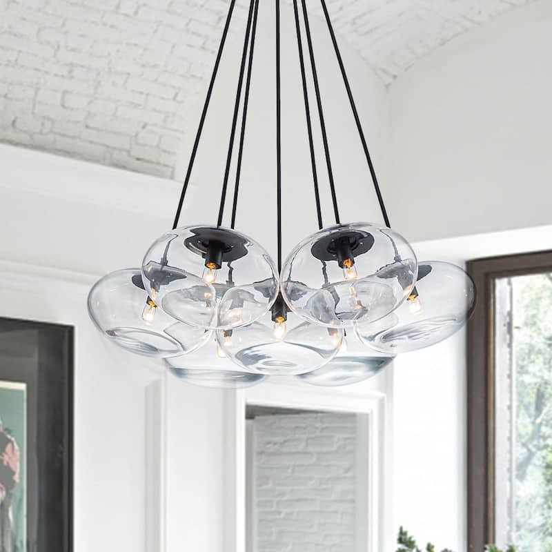 Minimalist 7-Light Glass Globe Bubble Cluster Pendant Chandelier - Weighted Base Glass