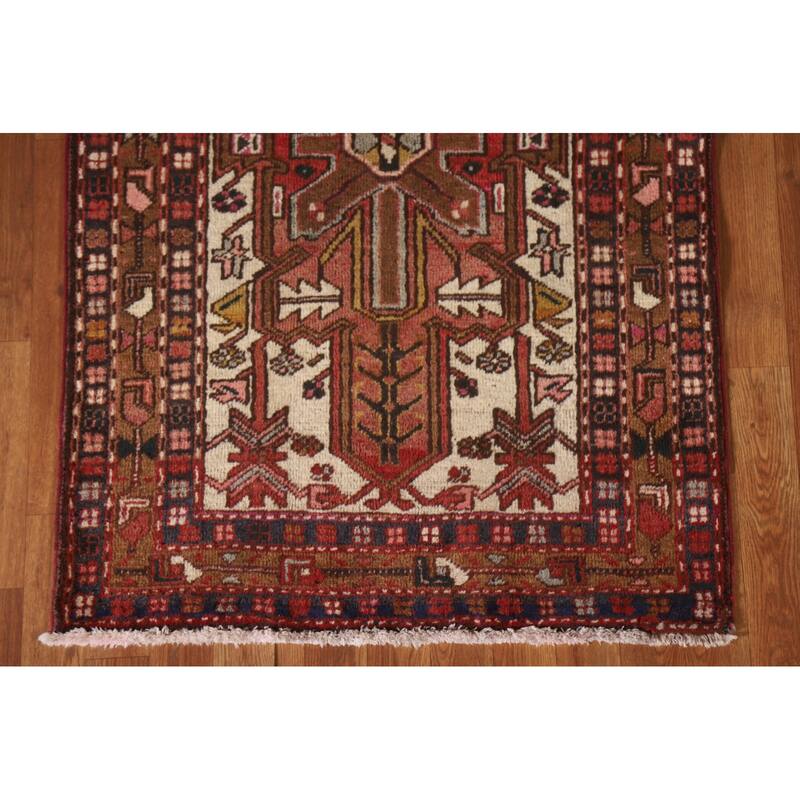 Geometric Heriz Serapi Indian Runner Rug Hand-knotted Wool Carpet - 3'1"x 10'8"